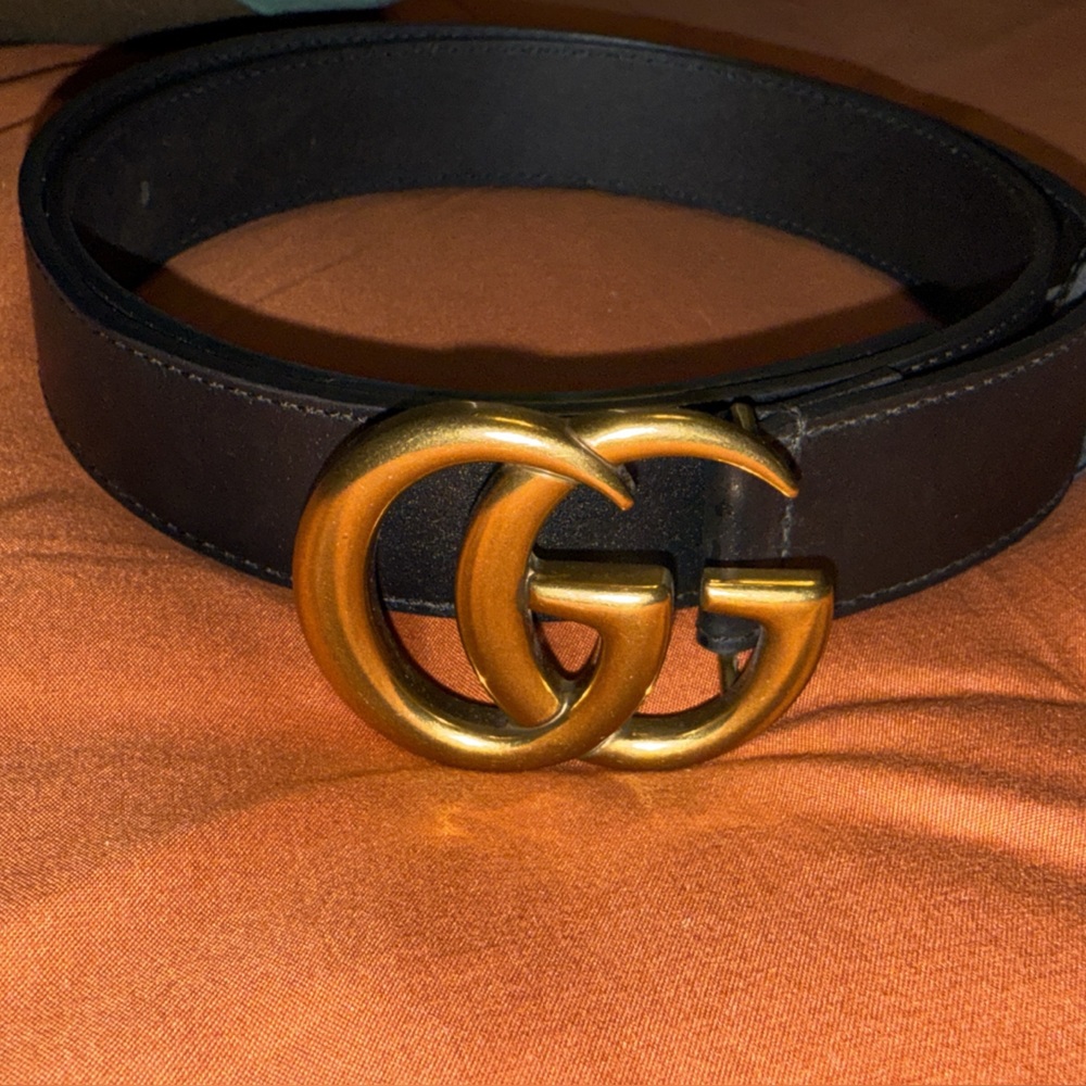 Gucci Black Leather Belt with Gold Buckle